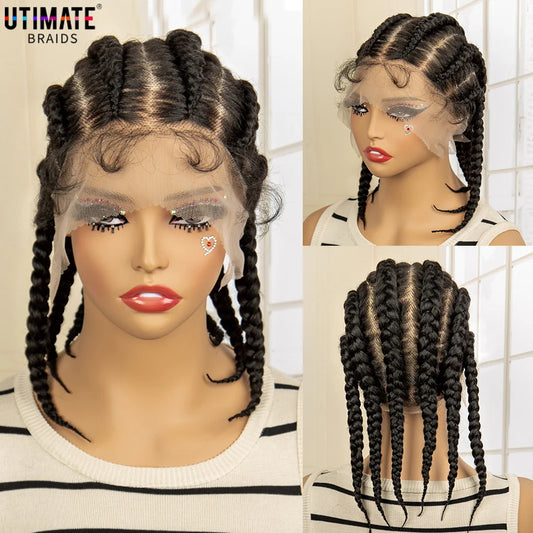 Synthetic Full Lace Cornrow Box Braids Wig 14Inches Short Braided Lace Front Wigs for Women Jumbo Knotless Box Braid Lace Wigs