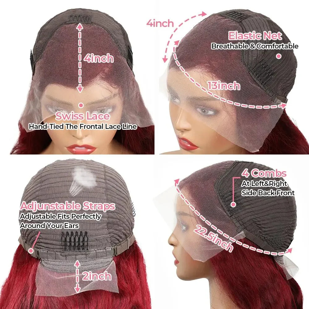 13x4 Deep Curly Lace Frontal Wig 99J Burgundy 250 Density 13x6 Lace Front Wigs Red Color HD Deep Wave Human Hair Wigs For Women