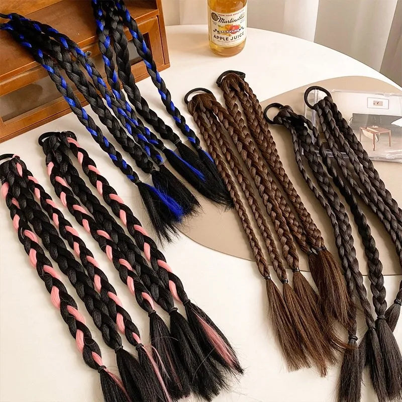 AISHG Wigs Twist Braid Natural Women Ponytail Playful Cute Hair Rings Ponytail Braid Wig Fashion Colorful Girls Hair Accessories