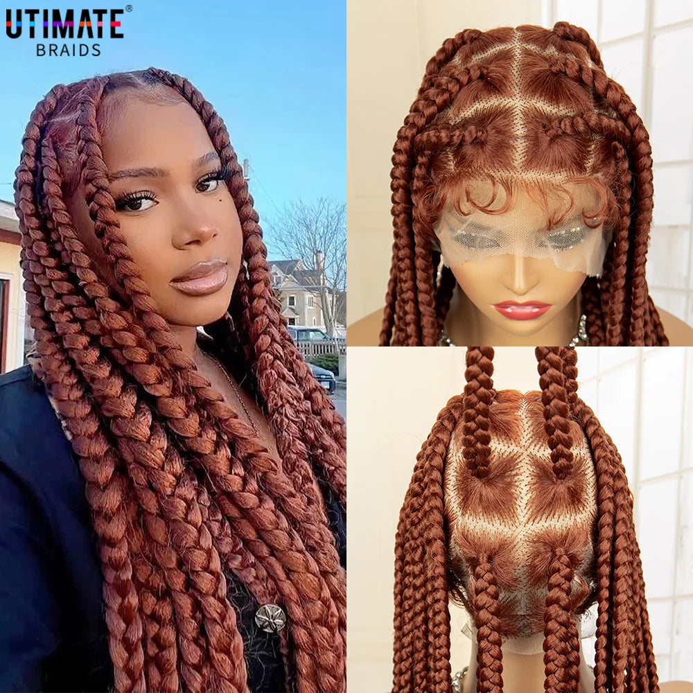 Synthetic Full Lace Big Knotless Box Braided Wigs for Women 36 Inches Lace Frontal Cornrow Braiding Wig with Baby Hair