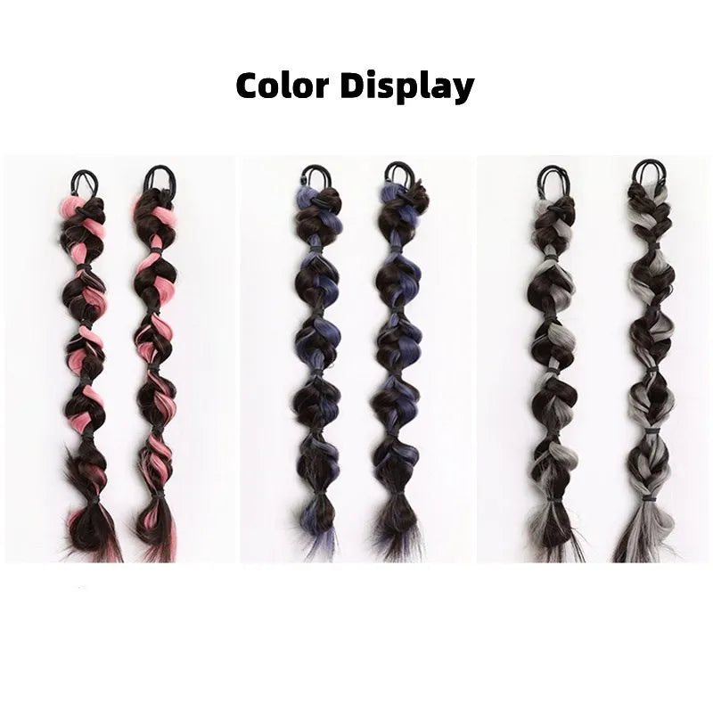 AISHG Wigs Twist Braid Natural Women Ponytail Playful Cute Hair Rings Ponytail Braid Wig Fashion Colorful Girls Hair Accessories